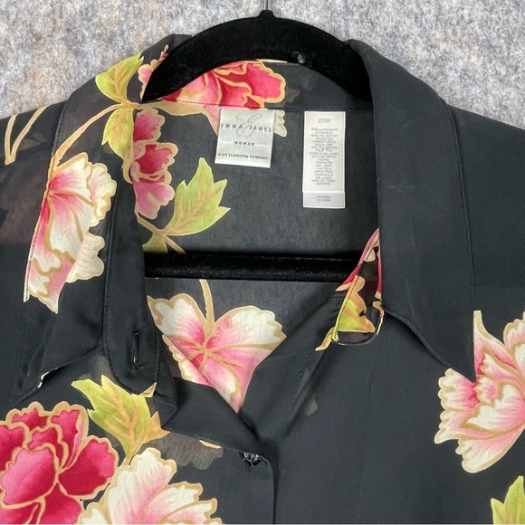 Emma James Floral 3/4 Sleeve Button-Down Romantic Feminine Sheer Blouse - Sz 20W - Picture 5 of 14